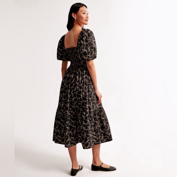 NWT Abercrombie Emerson Poplin Puff Sleeve Midi Dress - Picture 2 of 4